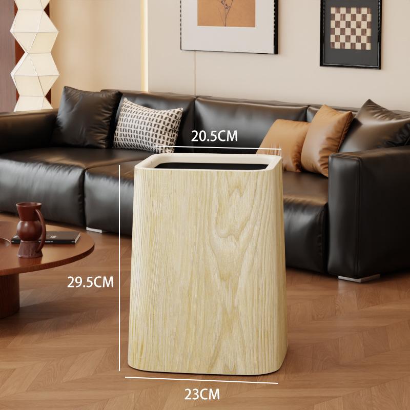 Wood Grain Trash Bin Vintage Creative Bedroom Kitchen New Chinese Style Hotel Large Bathroom Wastebasket