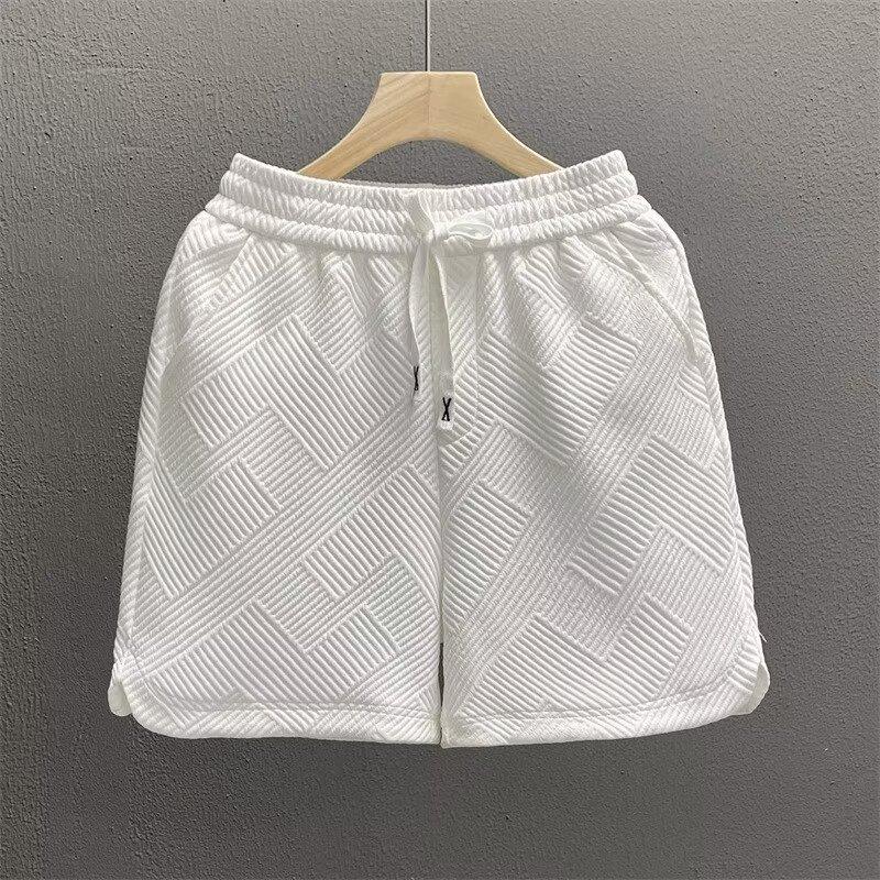 

Men s Trendy White Diamond Pattern Shorts - Summer Home Wear XXL білий
