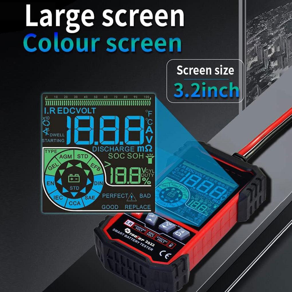 Tester Akumulatora Samochodowego 12V 24V Wykrywanie Systemu Akumulatora 3,2-calowy Kolorowy Ekran Inteligentny Analizator Akumulatora Samochodowego Narzędzie do Akumulatora Samochodowego