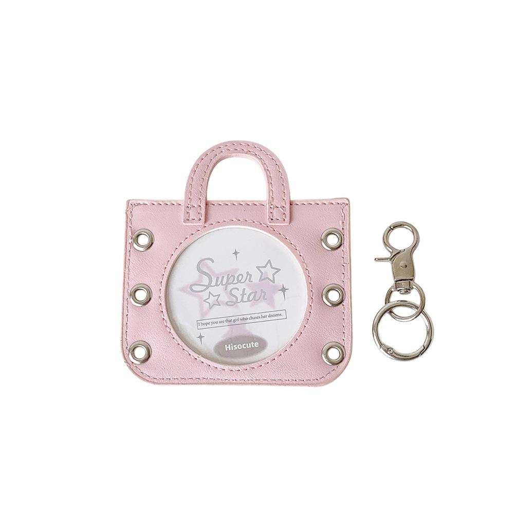Korean Ballet Style Ribbon Hollow Badge Holder Transparent Round Pin Display Case for Ita Bag Cute Keychain Charm for Students