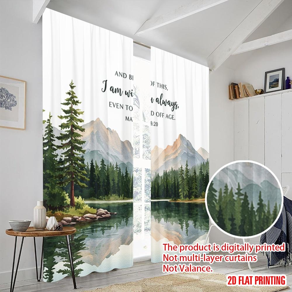 2pcs 2D Flat Printing Drapes Matthew 28 20 Mountain Lake Serene Pines 100% Polyester Without Electricity Birthday Party Perfect