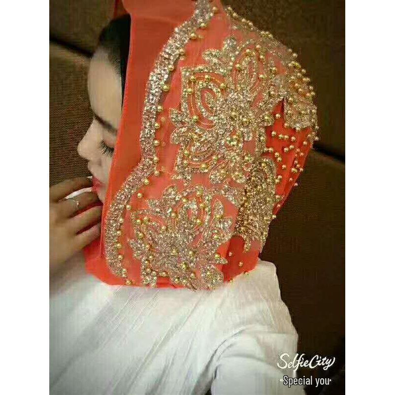 Rhinestone Chiffon Hijab: Sun Protection Travel Head Wrap with Plum Blossom Design