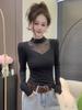 Stylish Patchwork Half-High Collar Warm Mesh Long Sleeve Base Layer for Autumn/Winter