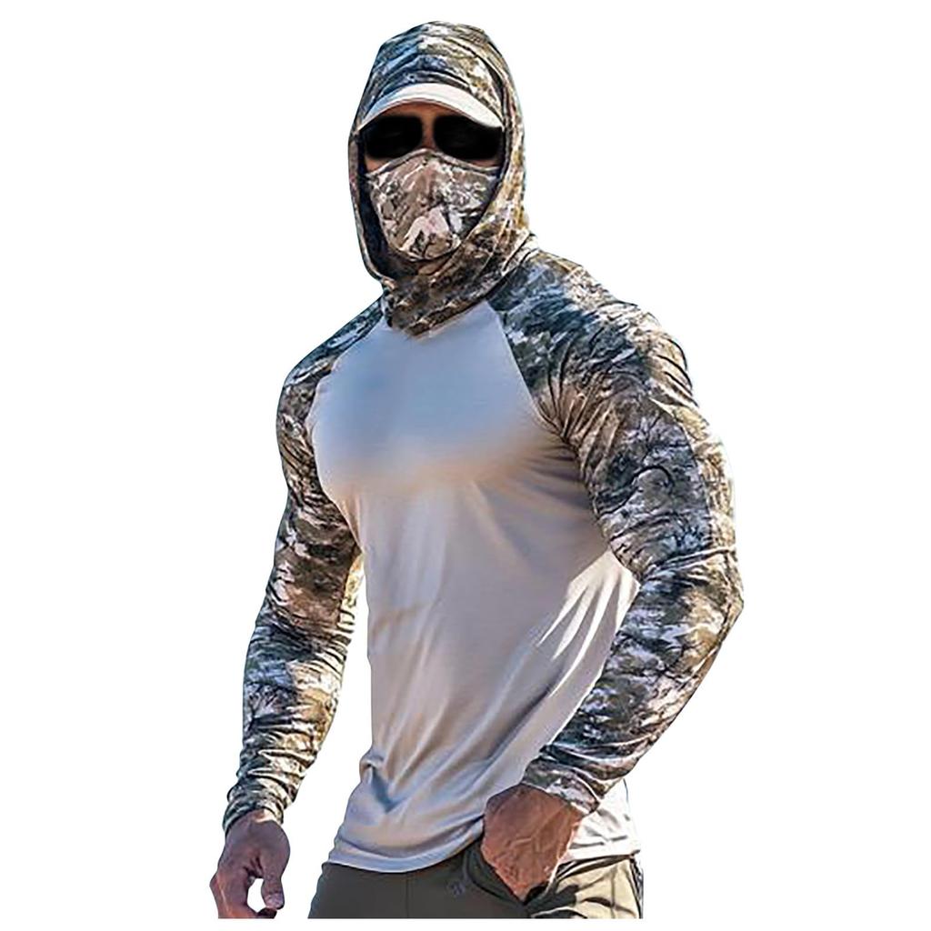 Men's Fashion Printed Sun Protection Hoodie Lightweight Long Sleeve Breathable Outdoor Sportswear with Face Covering and Adjustable Hood