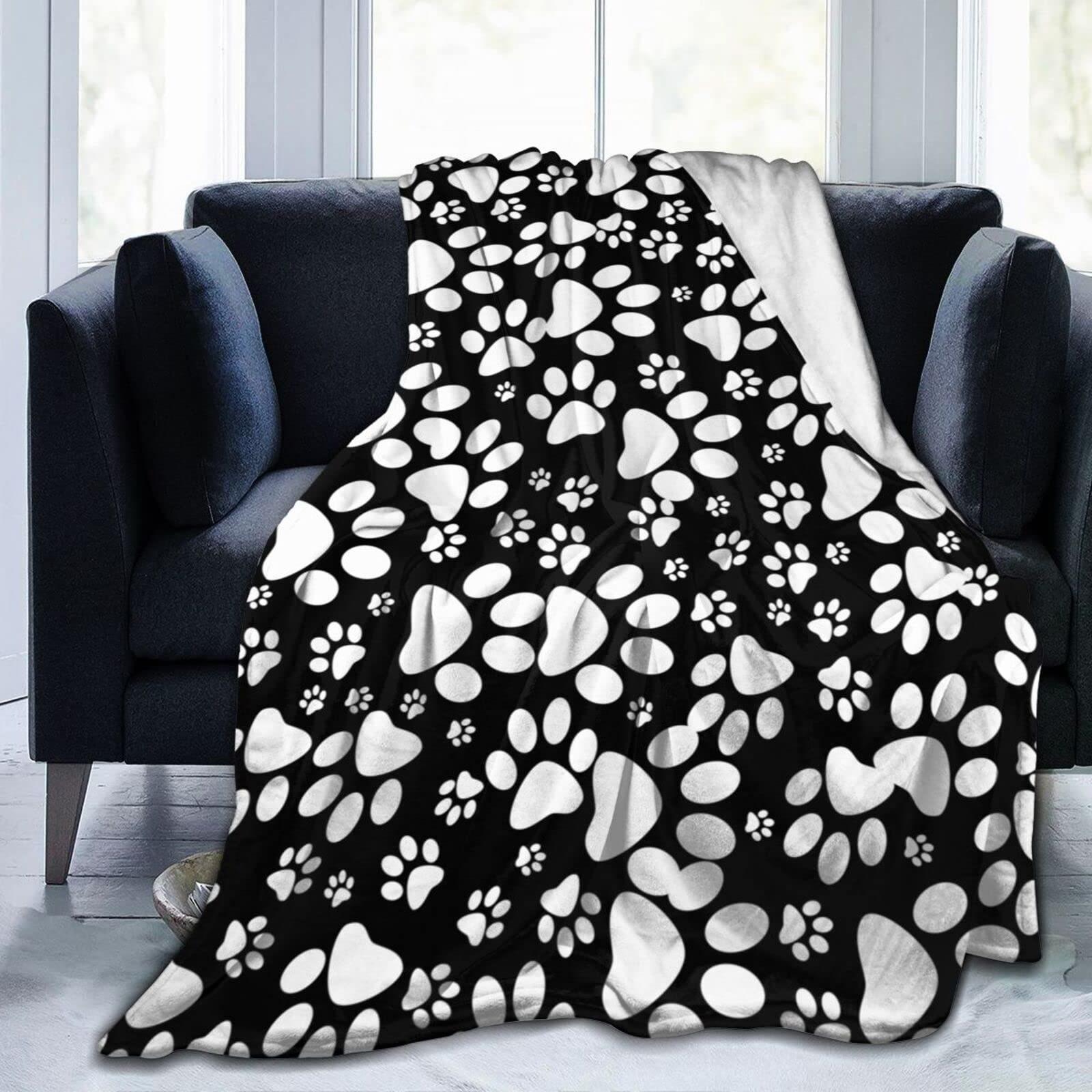 

Black and white dog paws Printed Blanket for Sofa Bed Travel Camping Living Room Office Conditioning Blanket 75x90cm