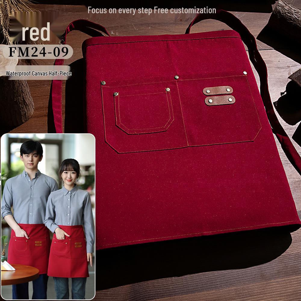 Custom Logo Women s Waterproof Half-Body Canvas Apron for Catering One Size