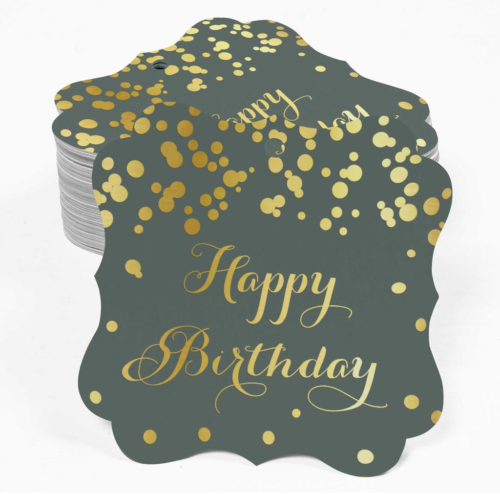 Inkdotpot Real Gold Foil Bracket Shape Paper Hang Tags Happy Birthday Favor Tags Pack Of