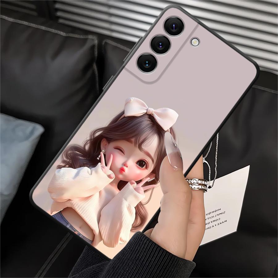 Case for Samsung Galaxy A20 A13 A06 A40 A16 A05 A10 A12 A30 A15 A17 A70 A50 A04 Black Soft Phone Cover Cartoon Girl Pattern