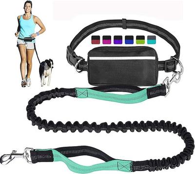 Luxury Nylon Dog Running Leash with Dual Handle Reflective Waist Bag Zipper Pouch & Hand-Free Feature for Jogging
