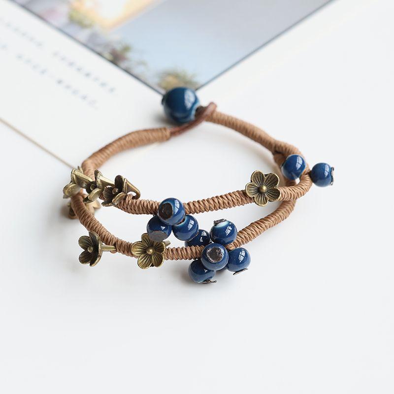 

Гуофэн Ретро Плетеный Ручной Ремешок Цзиндэчжэнь Женский Фарфор Розовые Бусины Blue