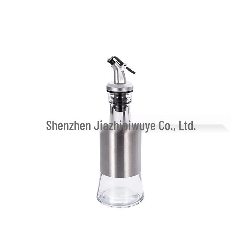 Press-Type Glass Oil & Vinegar Dispenser - Stainless Steel, Leak-Proof, Double-Layer Design for Home Use.