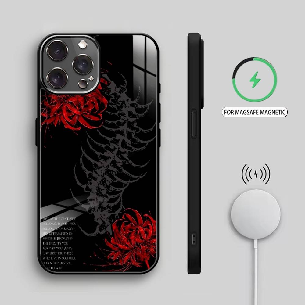 R-Красный S-Паукообразная лилия F-Цветы Чехол для телефона для iPhone17,16,15,14,13,12,11 Plus,Pro Max Магнитный для Magsafe Беспроводная зарядка iPhone15PRO