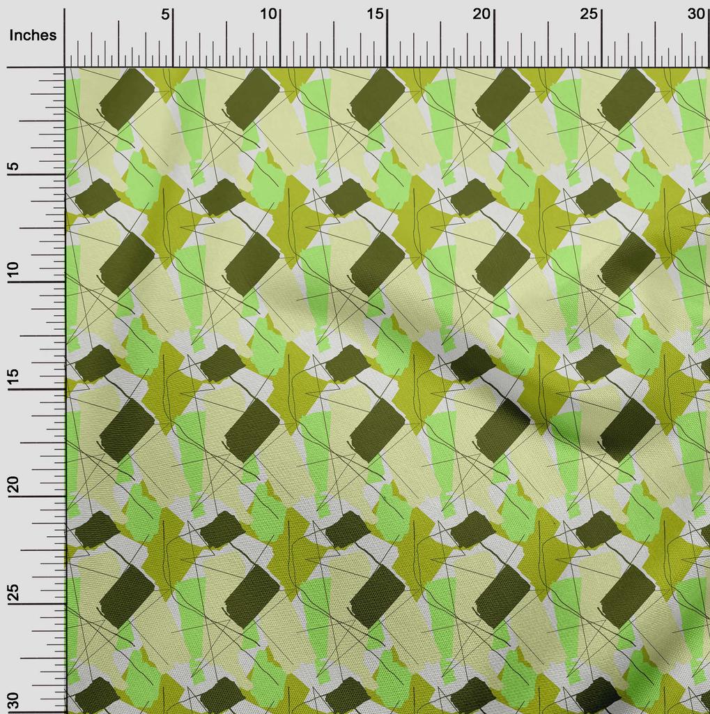 oneOone Cotton Flex Olive Green Fabric Triangle & Brush Stroke Abstract Diy Clothing Quilting Fabric Print Fabric By Yard 40 Inch