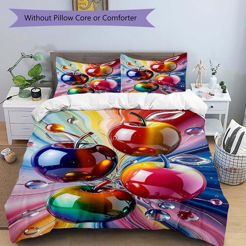 3pcs Colorful Fruit Bedding Set - Includes One Quilt Cover and Two Pillowcases (No Core) - Home Decor, Festival Gift, Polyester Fabric, Anim