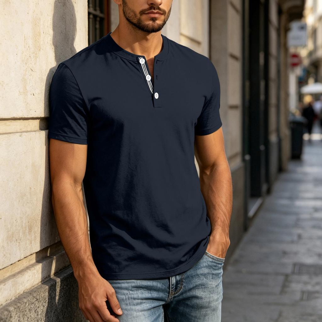 Men's Henley Neck Short Sleeve Shirt Casual Button Down Lightweight Breathable Cotton T Shirt for Everyday Wear