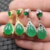 Ice Jade Green Chalcedony Water Drop Earrings with Agate and Diamond Inlay