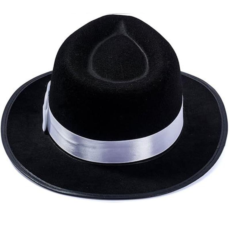 Cosplay Flat Top Hat Black Fedora Jazzs Hat Musical Festival Costume Accessories