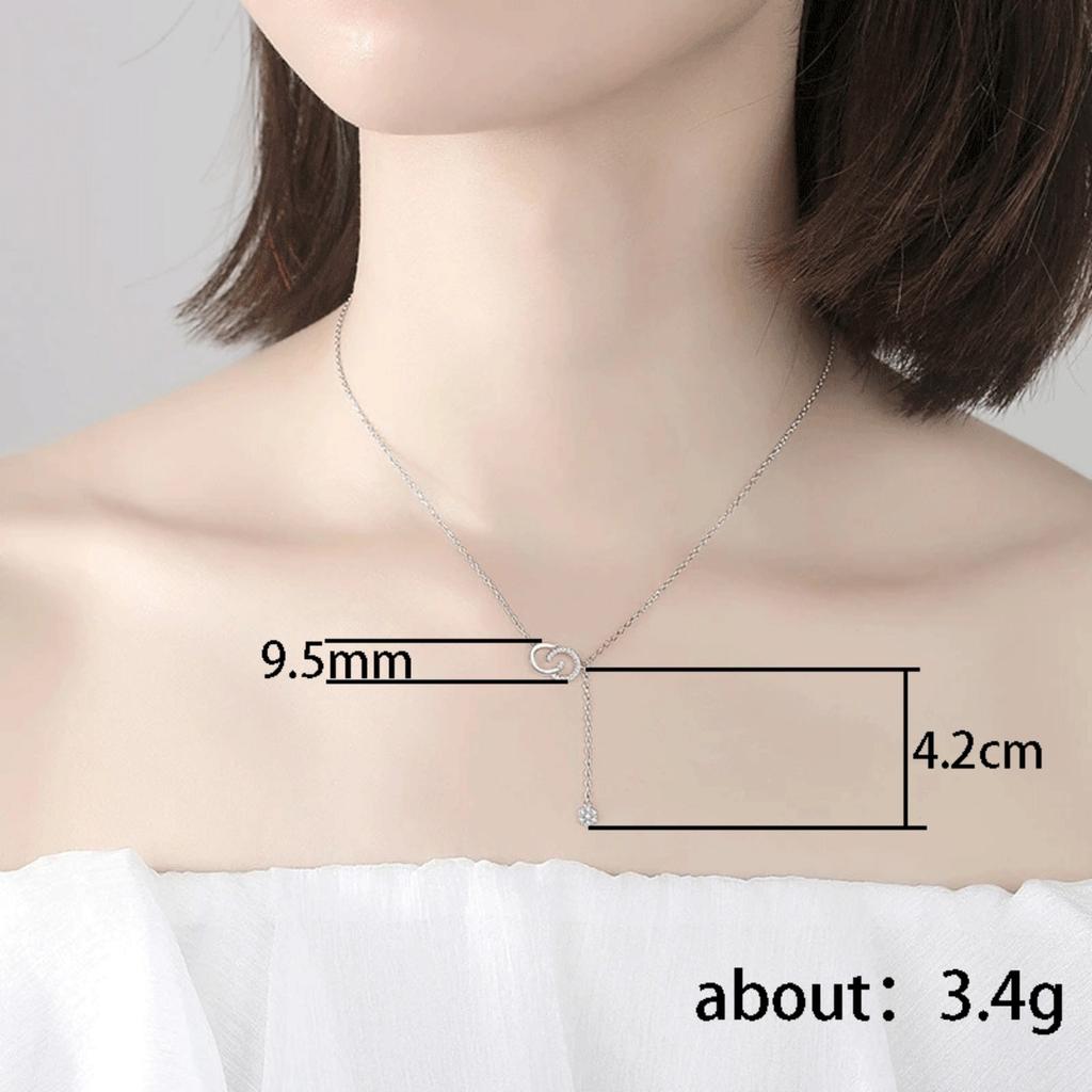 Interlocked Double C with Cluster Cubic Zirconia Y Drop Pendant Minimalist Women Clavicle Necklace