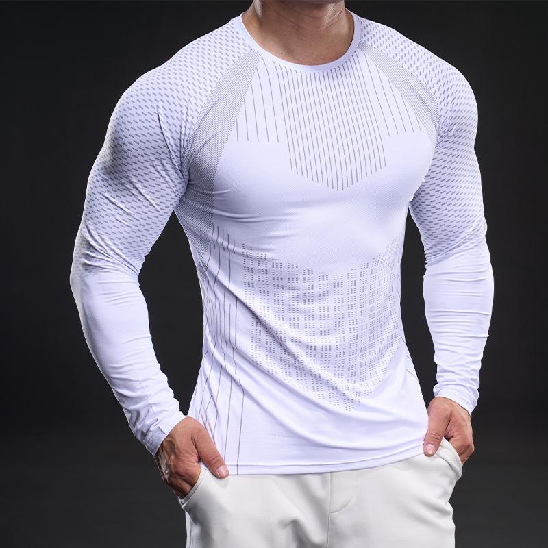 New Quick-dry Ice Silk Long-sleeved T-shirt Men's Casual Sports Elastic Fitness Outdoor T-shirt Top