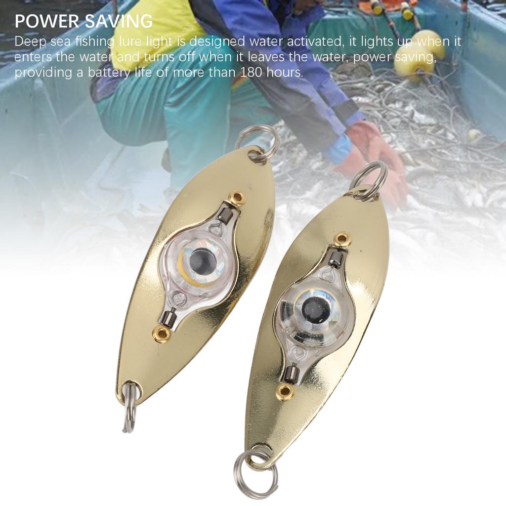2pcs Fish Eye LED Fishing Lures Lighted Fishing Spoons Underwater Bait Flasher Deep Drop Light for Saltwater Freshwater White Light