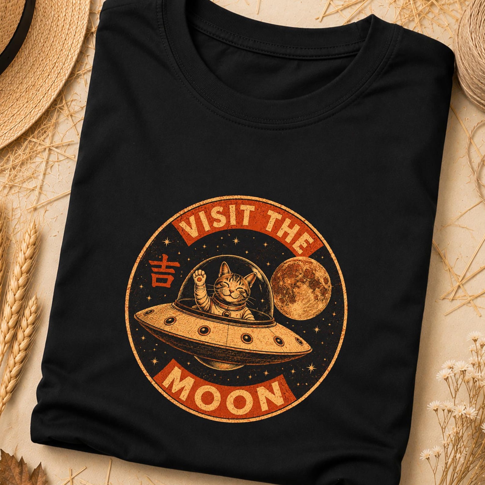 Japanese Space Cat Tshirt, Mid Century Sci-Fi Graphic Tee, Vintage Space Cat Design, Japanese Sci-Fi Aesthetic Shirt, Vintage Cosmic Cat Tee 3XL