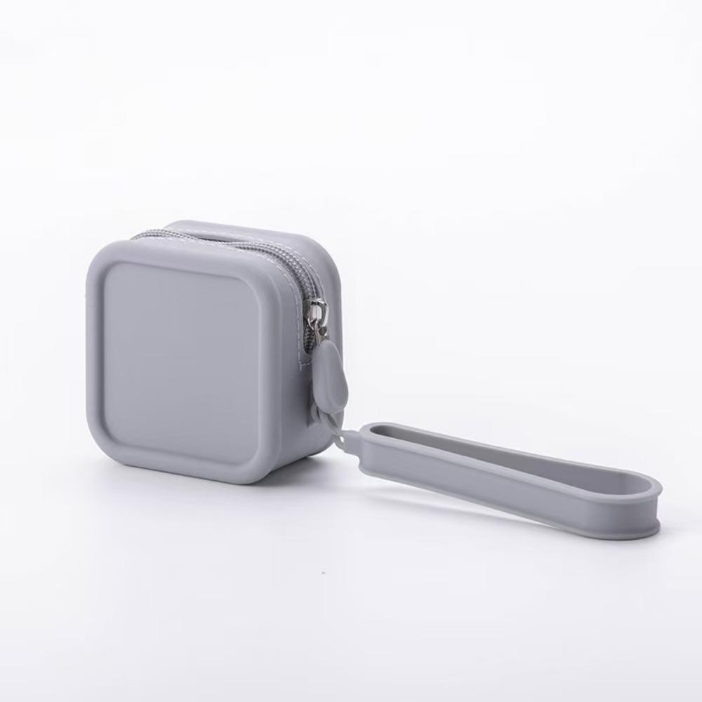 Fashion Solid Color Coin Purse Square with Zipper Storage Bag with Handle Silicone Makeup Bag Multi-Purpose Use