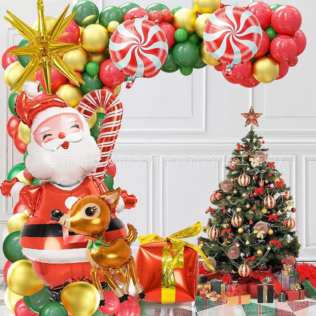 Weihnachtsballon-Set, Zuckerstange, Elch, Lebkuchenmann, Kranz, Gewölbte Partydekoration