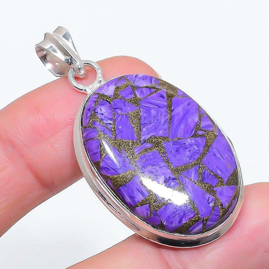 

Natural Copper Charoite Gemstone 925 Sterling Silver Jewelry Pendant 1.89 V3Y26