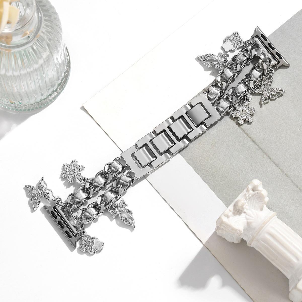 

Luxury IWatch Strap Stainless Steel Curved End 38 40MM Watch Strap Wrist Band Bracelet Folding Buckle Denim Chain 42 44 45 49MM Metal Bracelet 38/40/41MM