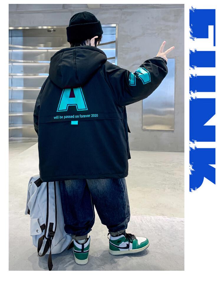 Boys' 2025 Winter Cotton-Padded Fleece-Lined Parka with Rabbit Fur