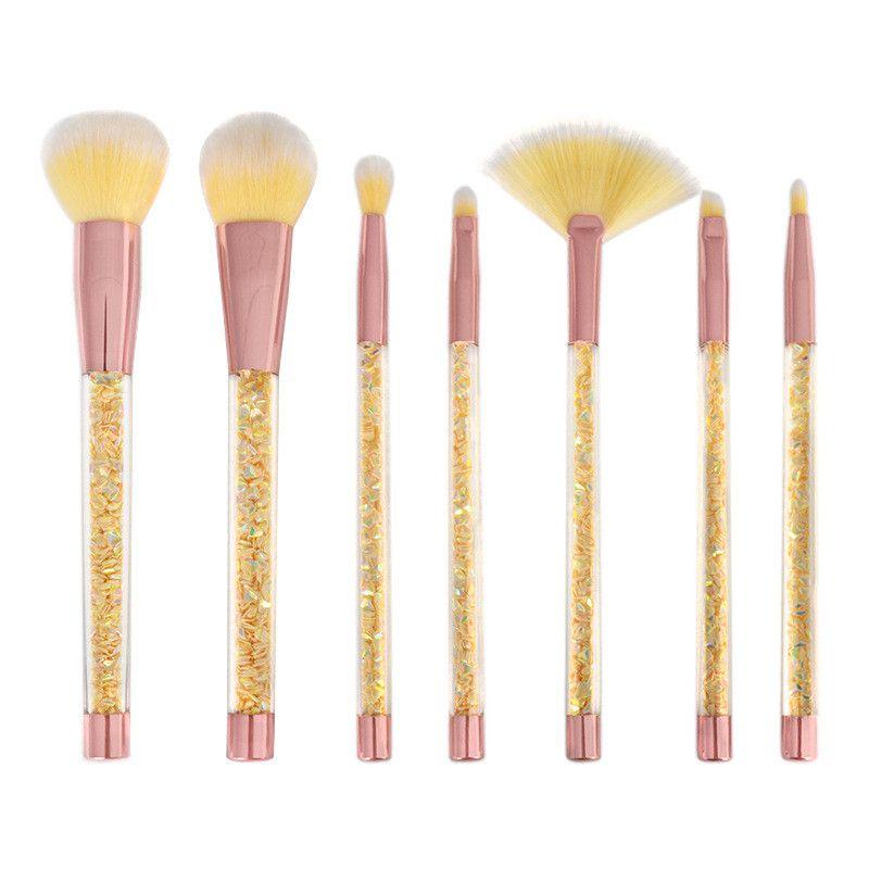 

7 Flowing Crystal Makeup Brushes Suit Transparent Handle Color PVC Packaging Powder Brush Makeup Tools Yellow no liquid brush delivery package