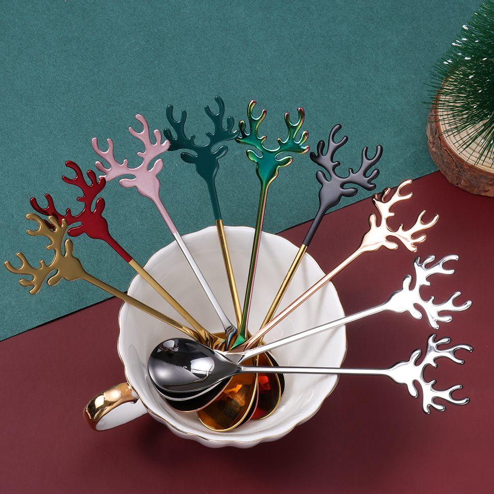 Tableware Stirring Spoon Christmas Deer Head Christmas Spoons Xmas Antlers Tea Scoop Coffee Scoops