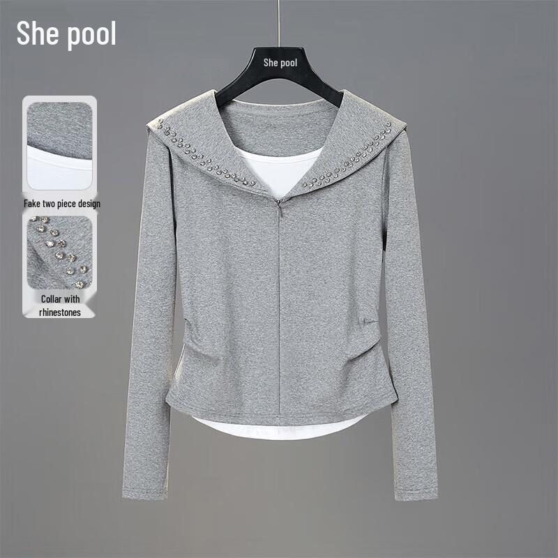 

Women s Sailor Collar Slim-Fit Sweatshirt with Rhinestones M