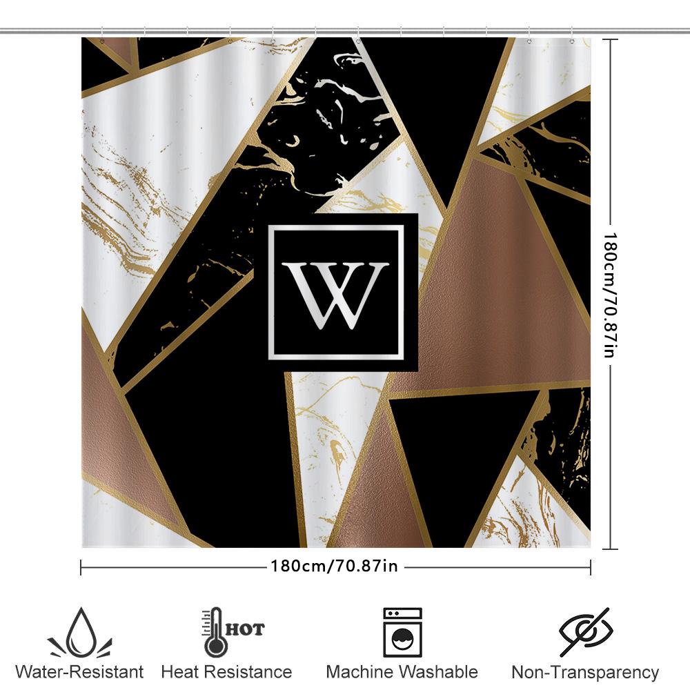 Luxury Geometric Patterned Black Gold Bath Shower Curtain Modern Decorative Customizable Size Bathroom Accessories Set Home Deco