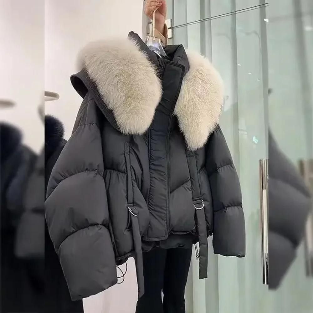 Winter Cotton Jacket Women's Thick Solid Short Coats Casual Loose Fur Collar Outerwear Ladies Temperament Warm Top