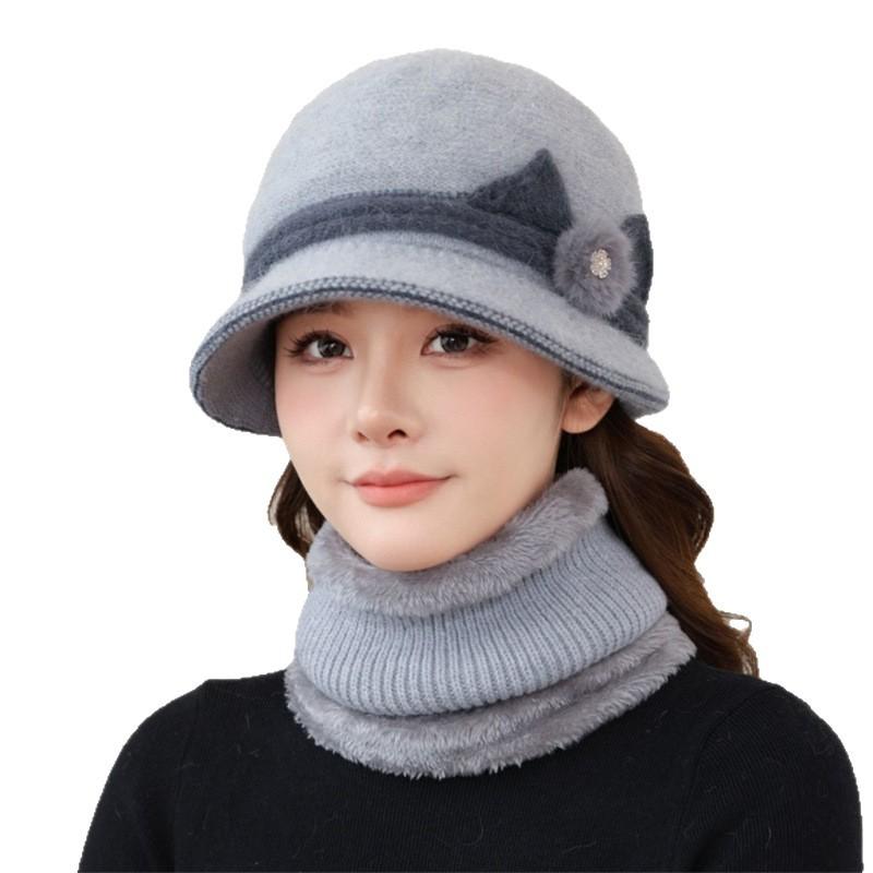 Hat female autumn and winter versatile foreign style in the elderly velvet cycling windproof cold winter warm mother wool hat