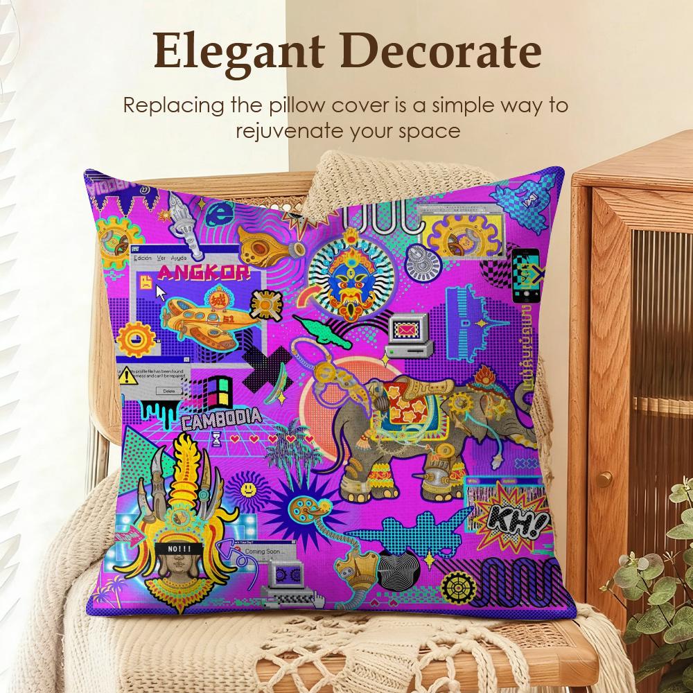 

Cambodian Buddha Print Cushion Cover Natural Linen Organic Fabric DoubleSided Printing Sofa Home Decor Gift Pillow Case 30x30cm