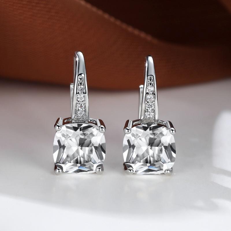 Rainbow Zircon Hoop Earrings Multicolor Crystal Square Stone Earrings Vintage Gold Color Wedding Earrings for Women Party