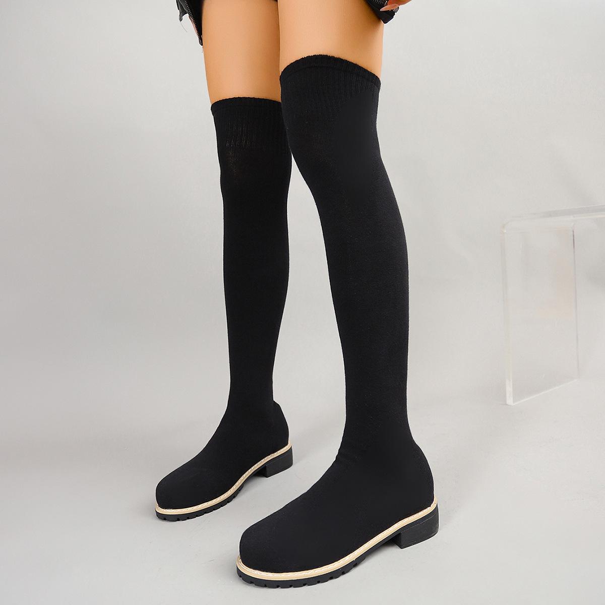 

Жіночі еластичні в язані ботфорти осінь/зима 2025 - Стрункі, на плоскій підошві, великих розмірів, універсальний дизайн з високою халявою 35 чорний