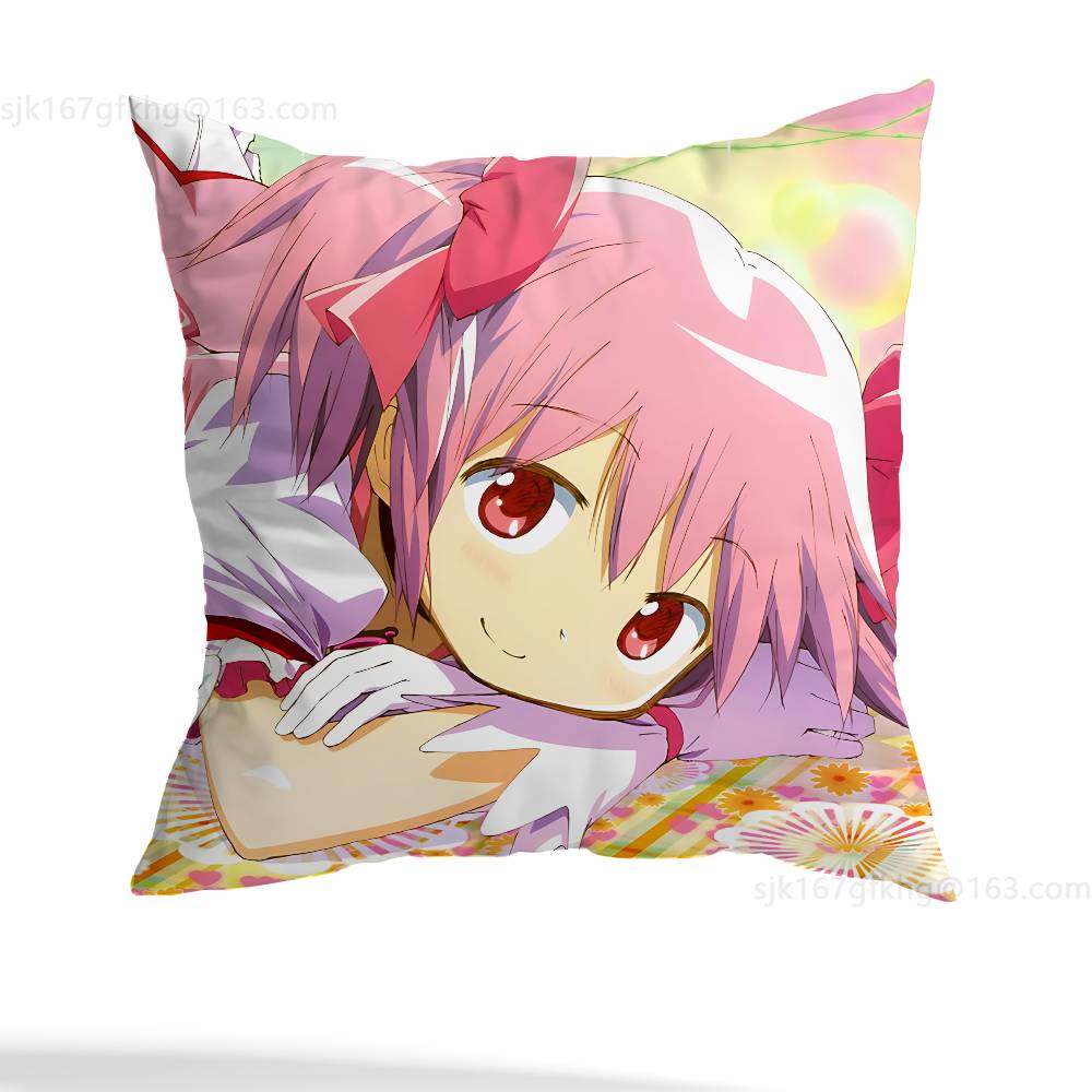 Puella Magi Madoka Magica Kissenbezug Milbenabweisender Kissenbezug Unsichtbarer Reißverschluss Seidig kurzer Plüsch Sofakissenbezug