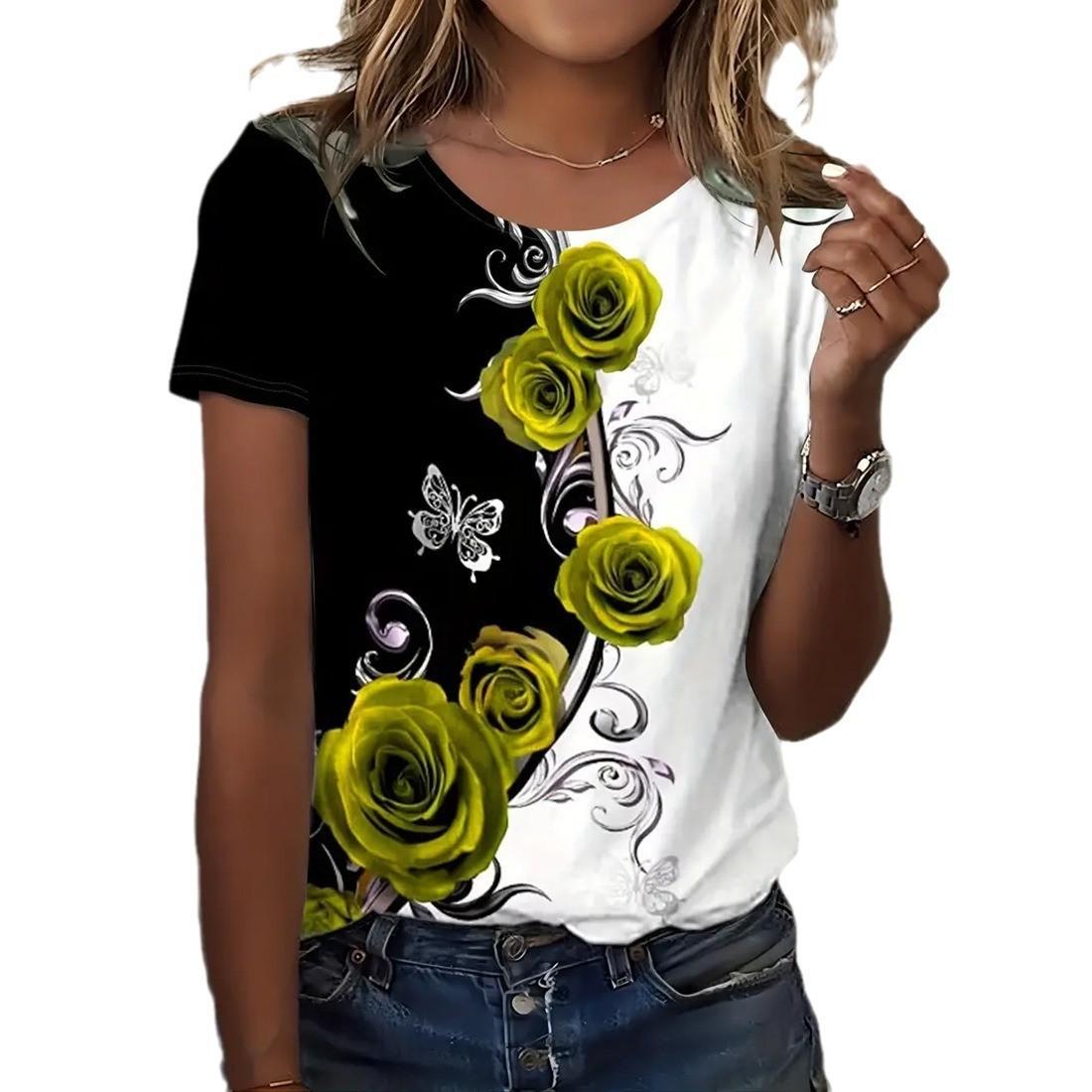 

Летняя новинка Футболка с 3D-принтом на американскую растительную тематику Женская футболка с коротким рукавом 6XL