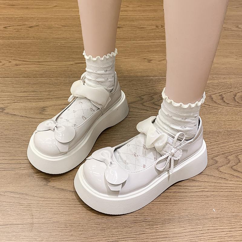 Fashion Bow-Knot Soft Shoes Woman Flats Oxfords Clogs Platform Butterfly Dress Leather Summer New Creepers Mary Janes Butterfly-knot
