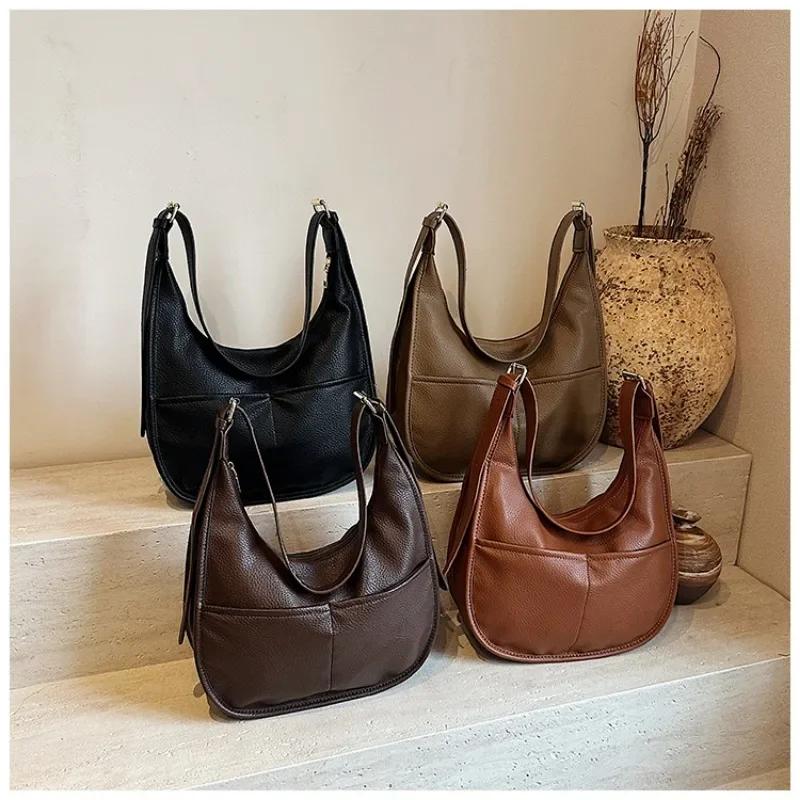 Geantă cu textură de înaltă calitate pentru femei de mare capacitate, noua geantă retro cu umăr de toamnă și iarnă
