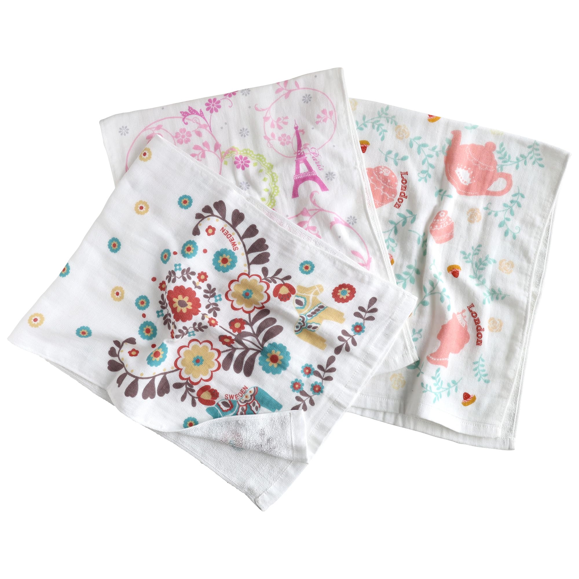 

hiorie Face Towels, Gauze Towels, 3-Piece Set, Cute Travel Pattern, Made in Japan, Thin, Quick-Drying, Travel Series 3-Piece Set
