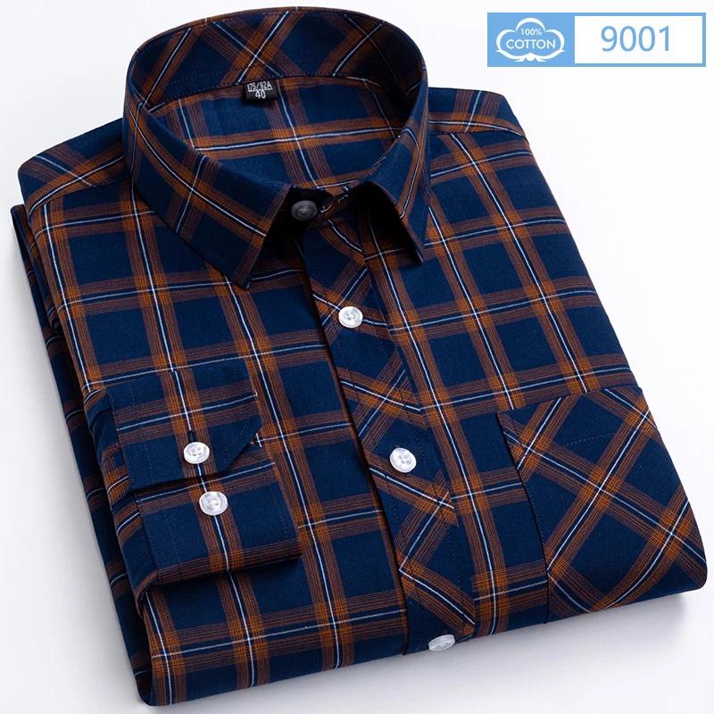 New Plaid Long Sleeve Dress Shirts For Man Cotton Classic Checked England Style Turn Down Collar M-8XL Men's Clothes Shirt Soft
