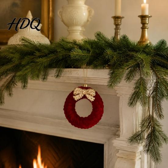 Holiday Hanging Decor for Christmas Trees Velvet Flocking Ornament Sparkly Rhinestones Red Candy Acorn Butterfly Tree Bows Reindeer Ornaments
