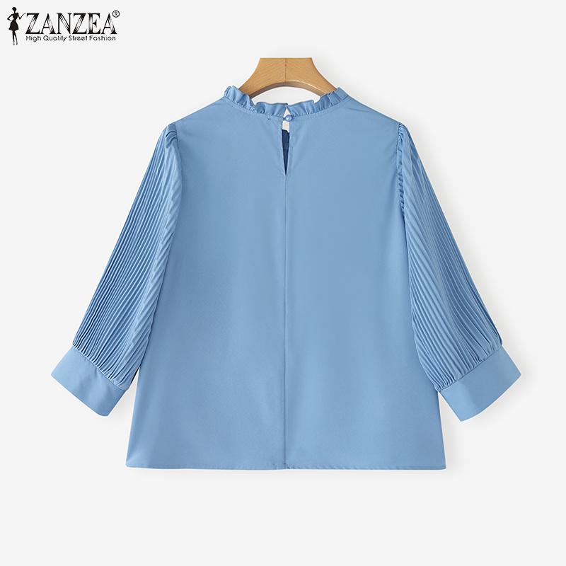 ZANZEA Women Casual Round Neck Solid Color 3/4 Sleeve Loose Blouse