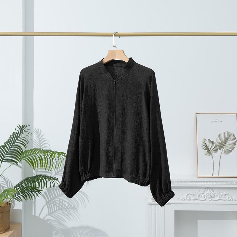 

Женская бейсбольная куртка из тяжелого шелка тутового дерева с длинным рукавом M чёрный