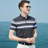 Summer Classic Striped Business Casual Silk Slippery Cool Drop Short Sleeve Polo Shirt with Mulberry Silk