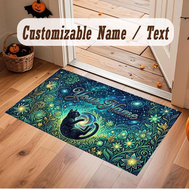 Cat Theme Crystal Velvet Floor Rug Personalized Custom Name Text Warm Carpet Home Decoration